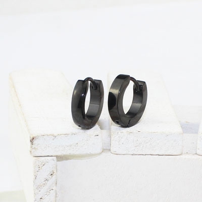 Комплект черни мъжки обеци тип халки 