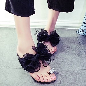Дамски чехли с камък и панделка: Черни и Сиви