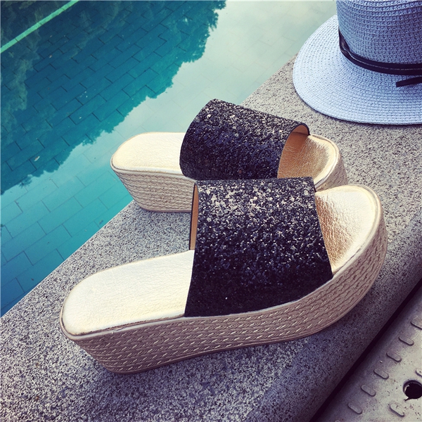 Ladies Brocade Glitter Παντόφλες σε πλατφόρμα