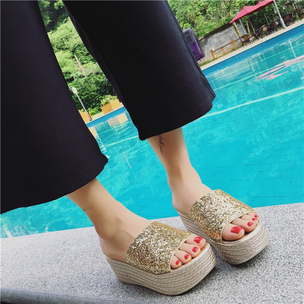 Ladies Brocade Glitter Παντόφλες σε πλατφόρμα