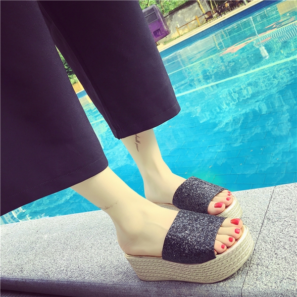 Ladies Brocade Glitter Παντόφλες σε πλατφόρμα