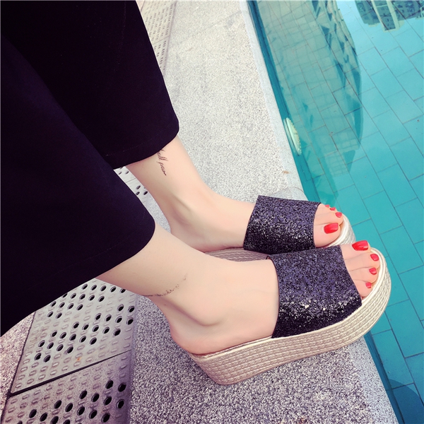 Ladies Brocade Glitter Παντόφλες σε πλατφόρμα