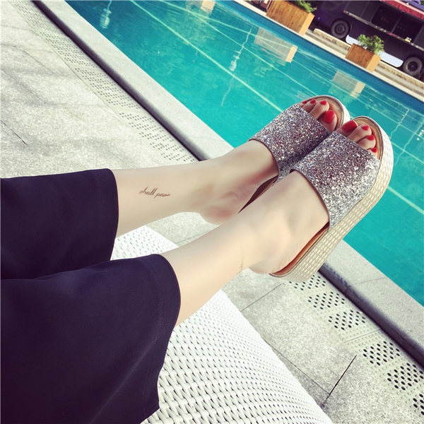 Ladies Brocade Glitter Παντόφλες σε πλατφόρμα