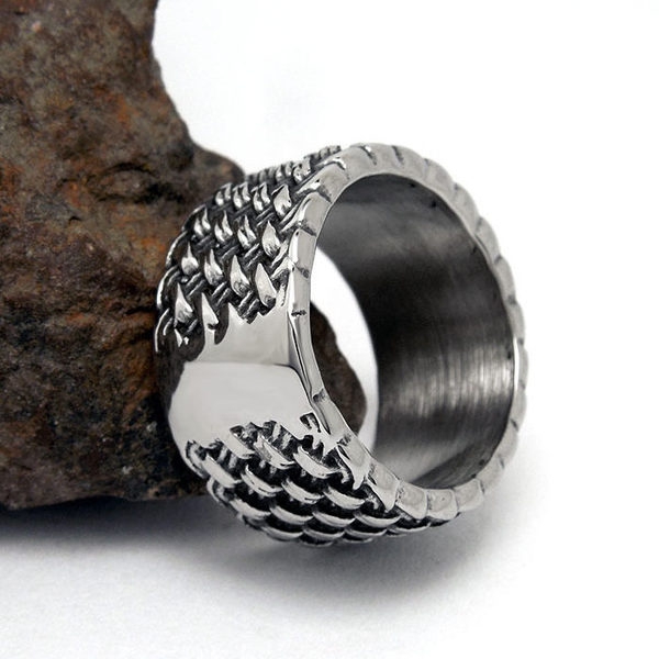 Стоманен мъжки пръстен с плетен дизайн - 6 размера 