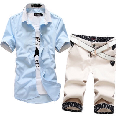 Мъжки нов летен комплект риза и къси панталони