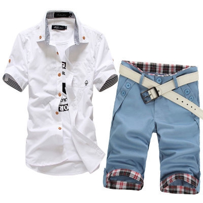 Мъжки нов летен комплект риза и къси панталони