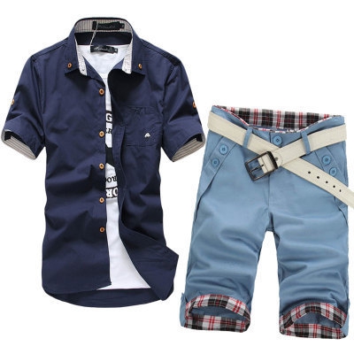 Мъжки нов летен комплект риза и къси панталони
