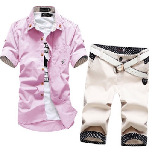 Мъжки нов летен комплект риза и къси панталони