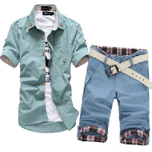 Мъжки нов летен комплект риза и къси панталони