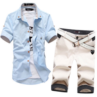 Мъжки нов летен комплект риза и къси панталони