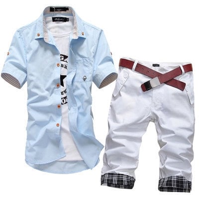 Мъжки нов летен комплект риза и къси панталони