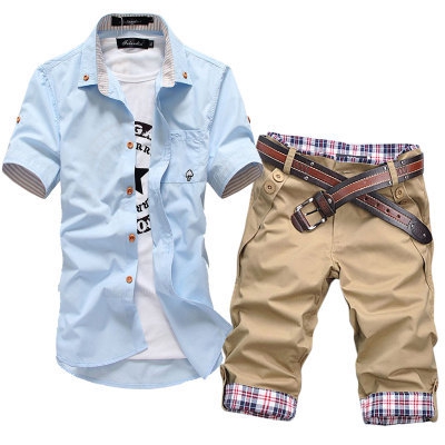 Мъжки нов летен комплект риза и къси панталони