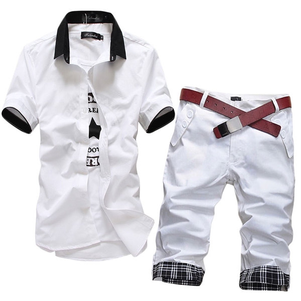 Мъжки нов летен комплект риза и къси панталони