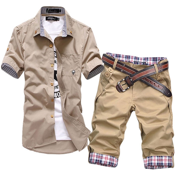 Мъжки нов летен комплект риза и къси панталони