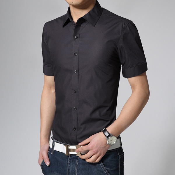 Μονόχρωμα καλοκαιρινά ανδρικά πουκάμισα με κοντό μανίκι  - μοβ, μοβ, λευκό, κόκκινο και άλλα βαμβακερά μοντέλα