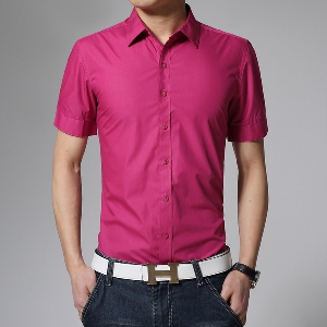 Мъжки едноцветни летни ризи с къс ръкав - морскосини, лилави, бели, червени и други памучни модели