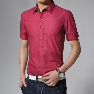 Μονόχρωμα καλοκαιρινά ανδρικά πουκάμισα με κοντό μανίκι  - μοβ, μοβ, λευκό, κόκκινο και άλλα βαμβακερά μοντέλα