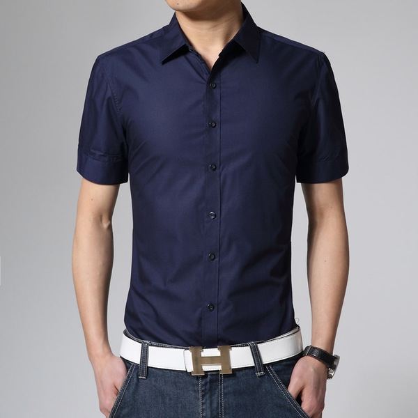 Μονόχρωμα καλοκαιρινά ανδρικά πουκάμισα με κοντό μανίκι  - μοβ, μοβ, λευκό, κόκκινο και άλλα βαμβακερά μοντέλα