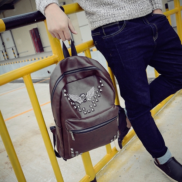 Ретро раница през рамо с емблема в три цвята - кафяв, сив и черен