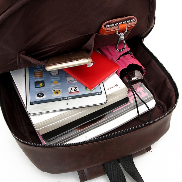 Ретро раница през рамо с емблема в три цвята - кафяв, сив и черен