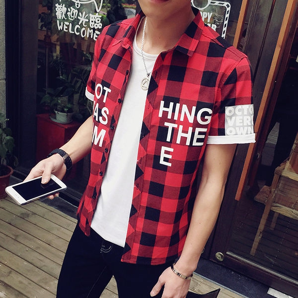 Мъжки карирани ризи - летни и с къс ръкав - три добри модели с принт - малки и голями размери