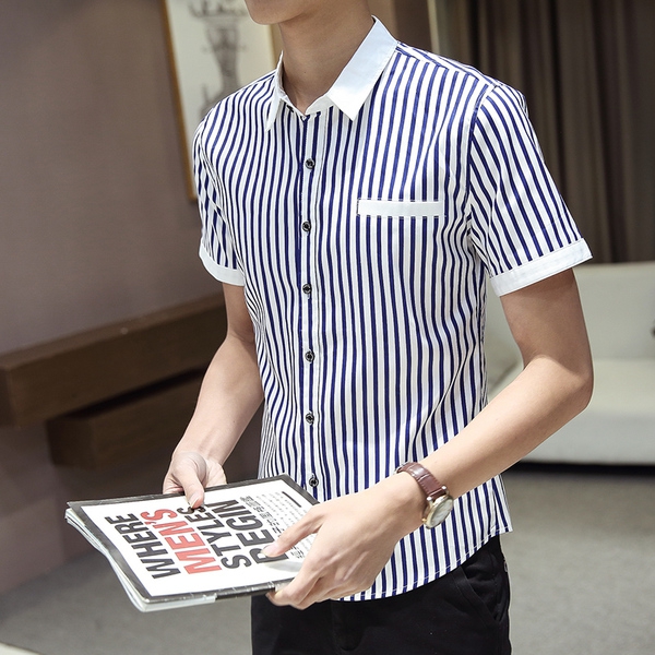 Λεπτά επίσημα πουκάμισα καρό ανδρών - 3 μοντέλα με λευκό-κόκκινο, λευκό-μπλε και λευκό ριγέ μαύρο