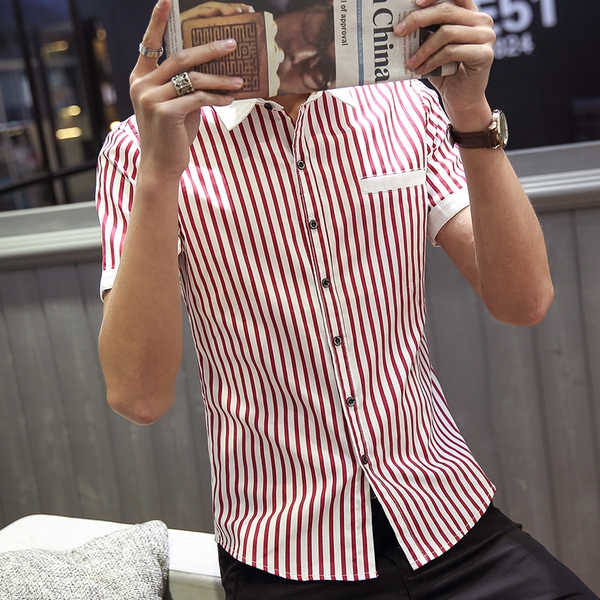 Λεπτά επίσημα πουκάμισα καρό ανδρών - 3 μοντέλα με λευκό-κόκκινο, λευκό-μπλε και λευκό ριγέ μαύρο