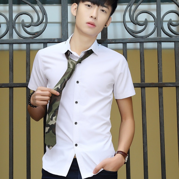 Ανδρικό λεπτό κοντομάνικο πουκάμισο - κόκκινο, λευκό, μπλε