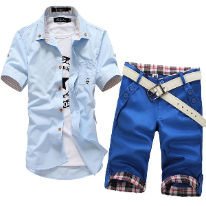 Мъжки модерни комплекти риза и къси панталони-23 различни топ модела.