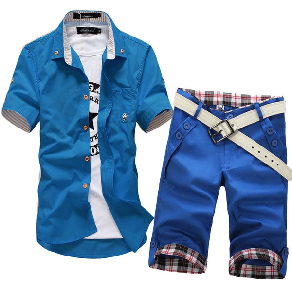 Мъжки модерни комплекти риза и къси панталони-23 различни топ модела.