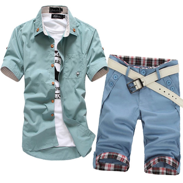 Мъжки модерни комплекти риза и къси панталони-23 различни топ модела.
