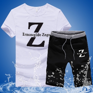 Ανδρών το καλοκαίρι η ομάδα κάθε μέρα και αναψυχή Ζ Ermenegildo - λευκό T-shirt με κοντά μανίκια και μαύρο ελαστικό σορτς