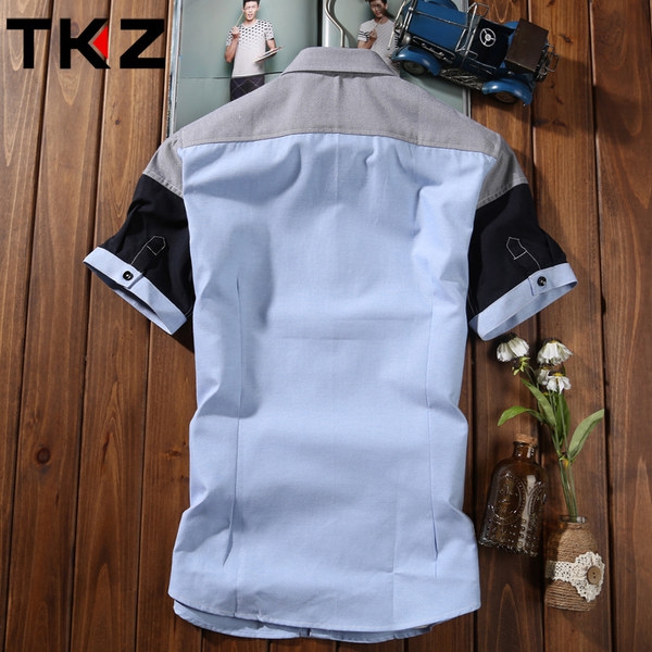 Ανδρικά πουκάμισα μόδα του καλοκαιριού - δύο μοντέλα με τσέπη - βαμβάκι με κοντά μανίκια - ένας συνδυασμός από βαμβάκι και πολυε