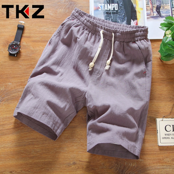 Мъжки плажни и ежедневни ленени къси панталони - еластични, черни и бели, сини и зелени 