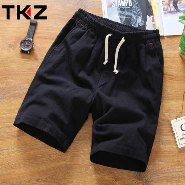 Мъжки плажни и ежедневни ленени къси панталони - еластични, черни и бели, сини и зелени 