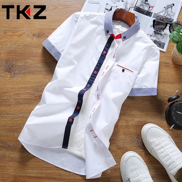 Ανδρικά πουκάμισα με κοντά μανίκια - γαλάζιο, μαύρο, λευκό και μπλε 