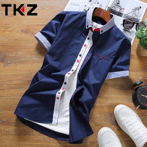 Ανδρικά πουκάμισα με κοντά μανίκια - γαλάζιο, μαύρο, λευκό και μπλε 