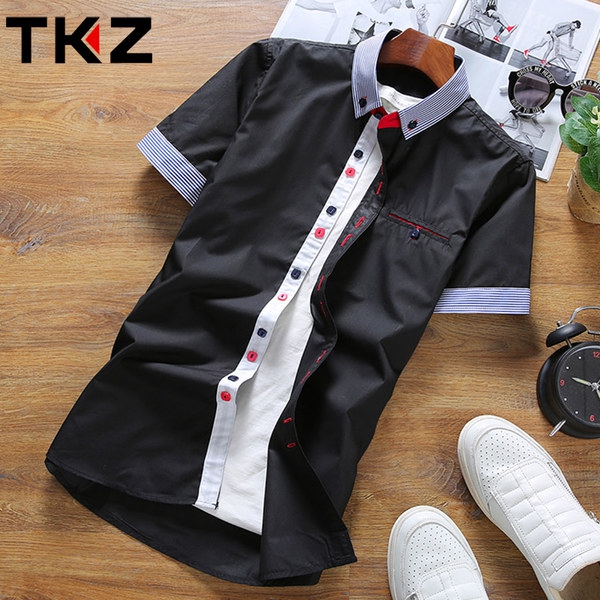 Ανδρικά πουκάμισα με κοντά μανίκια - γαλάζιο, μαύρο, λευκό και μπλε 