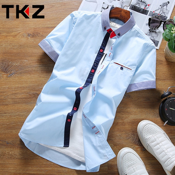 Ανδρικά πουκάμισα με κοντά μανίκια - γαλάζιο, μαύρο, λευκό και μπλε 