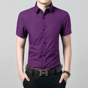 Мъжки летни ризи с къс ръкав - съчетание от различни материали: полиестър 65 % и памук  - лилави, розови, черни, тъмносини
