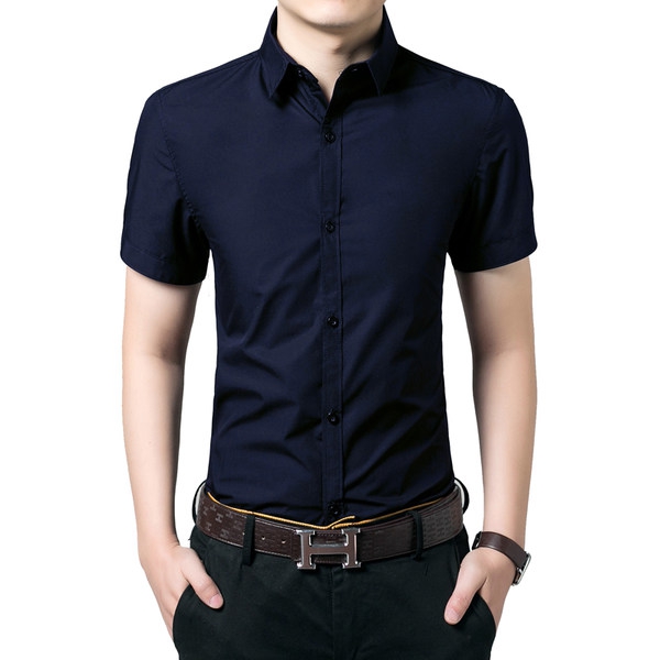 Ανδρικά πουκάμισα καλοκαίρι - συνδυασμός από διαφορετικά υλικά: 65% πολυεστέρας και βαμβάκι -  σε μοβ, ροζ, μαύρο, μπλε