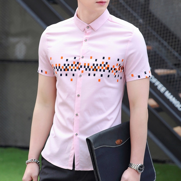 Κομψά πουκάμισα ανδρών - λευκό, ροζ και το ναυτικό με μικρό λουλούδι εκτυπώσεις