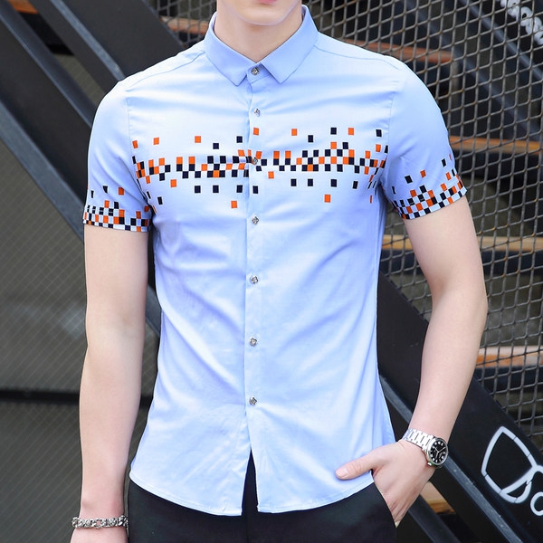 Κομψά πουκάμισα ανδρών - λευκό, ροζ και το ναυτικό με μικρό λουλούδι εκτυπώσεις