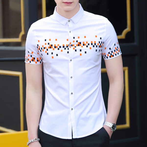 Κομψά πουκάμισα ανδρών - λευκό, ροζ και το ναυτικό με μικρό λουλούδι εκτυπώσεις