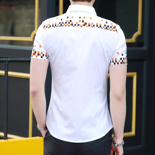 Κομψά πουκάμισα ανδρών - λευκό, ροζ και το ναυτικό με μικρό λουλούδι εκτυπώσεις