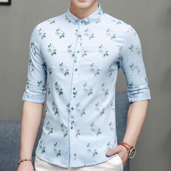 Καλοκαιρινά ανδρικά πουκάμισα - λευκό, κόκκινο κρασί και μπλε με πολύχρωμα prints