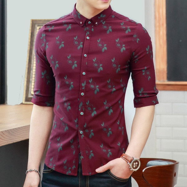 Καλοκαιρινά ανδρικά πουκάμισα - λευκό, κόκκινο κρασί και μπλε με πολύχρωμα prints