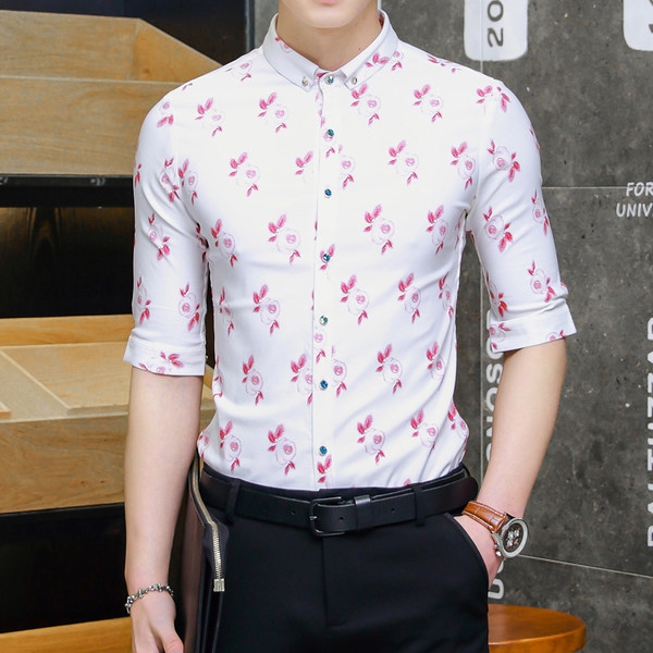 Καλοκαιρινά ανδρικά πουκάμισα - λευκό, κόκκινο κρασί και μπλε με πολύχρωμα prints