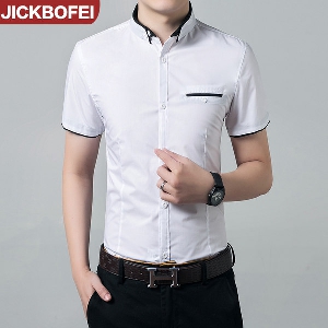  Καλοκαιρινά ανδρικά πουκάμισα - μαύρο και άσπρο με υλικό από πολυεστέρα και βαμβάκι