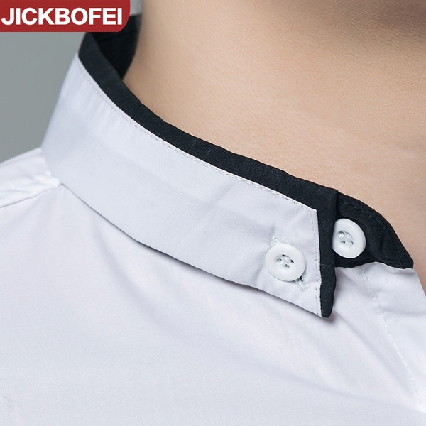  Καλοκαιρινά ανδρικά πουκάμισα - μαύρο και άσπρο με υλικό από πολυεστέρα και βαμβάκι